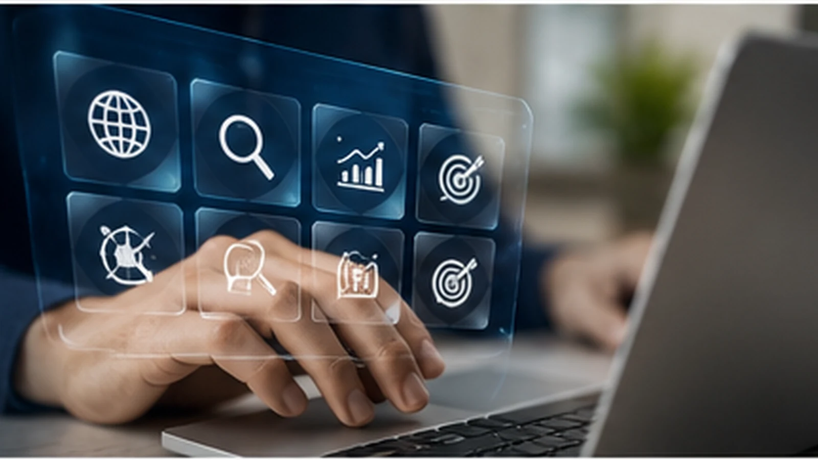 Digitala analysikoner framför en dator